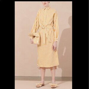 Samsoe NWT $260 M Amara Belted Shirt Dress Honey Stripe Linen Blend
